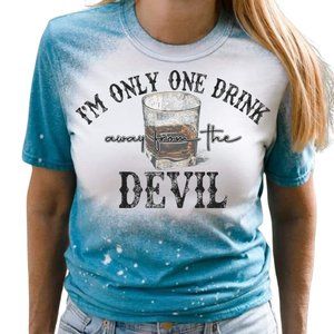 Only One Drink Away From The Devil Bleached Short Sleeve Graphic Unisex T-Shirt